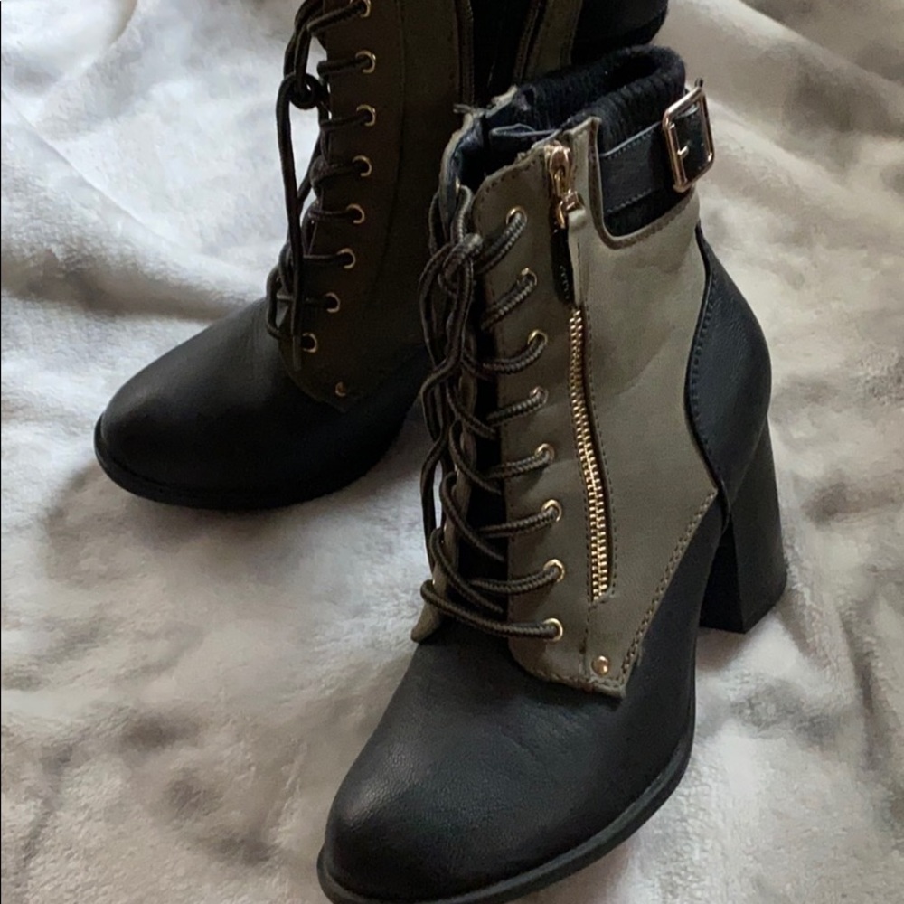 Laced up high heel boots
